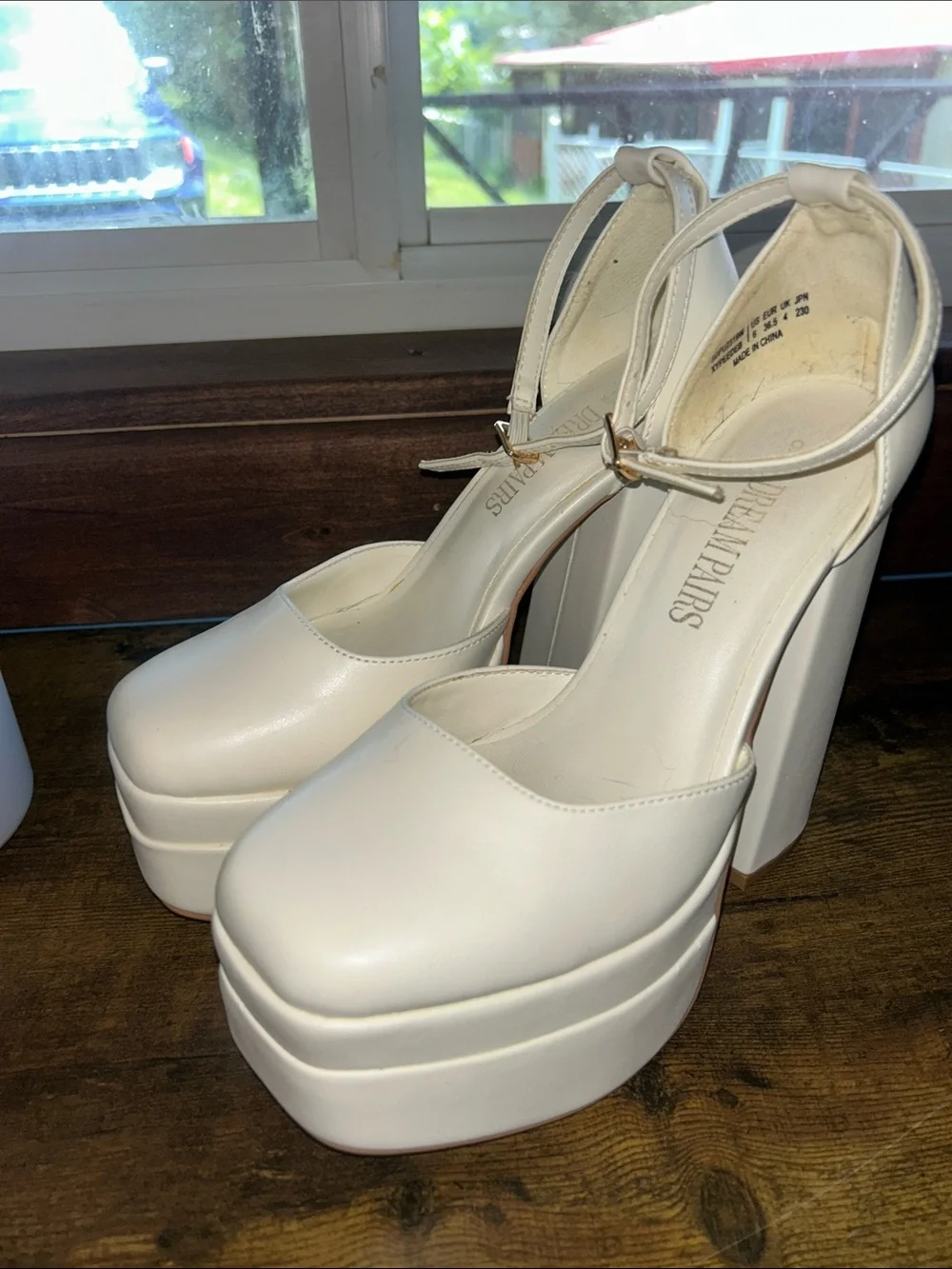 Dream Pairs Ivory Platform Ankle-Strap Heels
